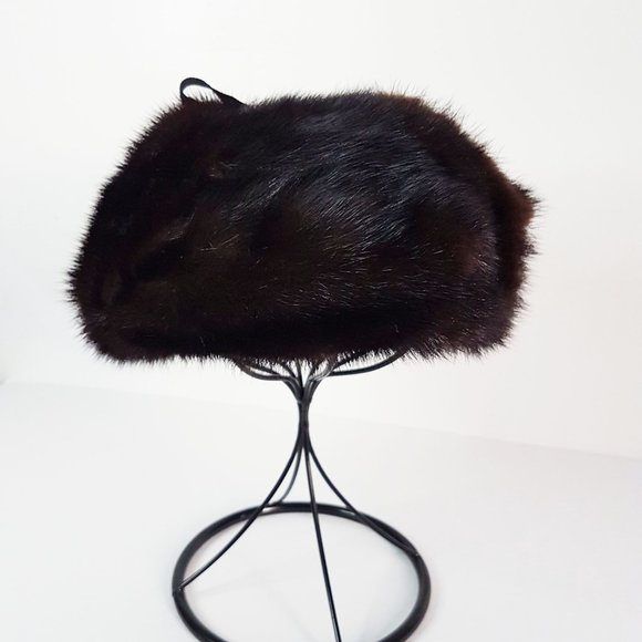 Vintage Dark Brown Mink Suede Fur Aviator Hat, Real Fur Trapper Hat - Picture 5 of 10